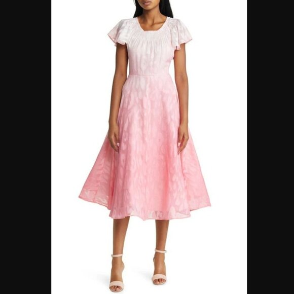 Rachel Parcell Ruffle Sleeve Ombré Midi Dress Blush / White 2